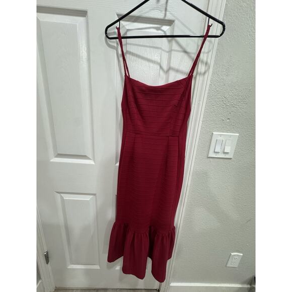 Hutch Red Bandage Bodycon Midi Dress Ruffle Hem Sleeveless Party Cocktail - Picture 2 of 7